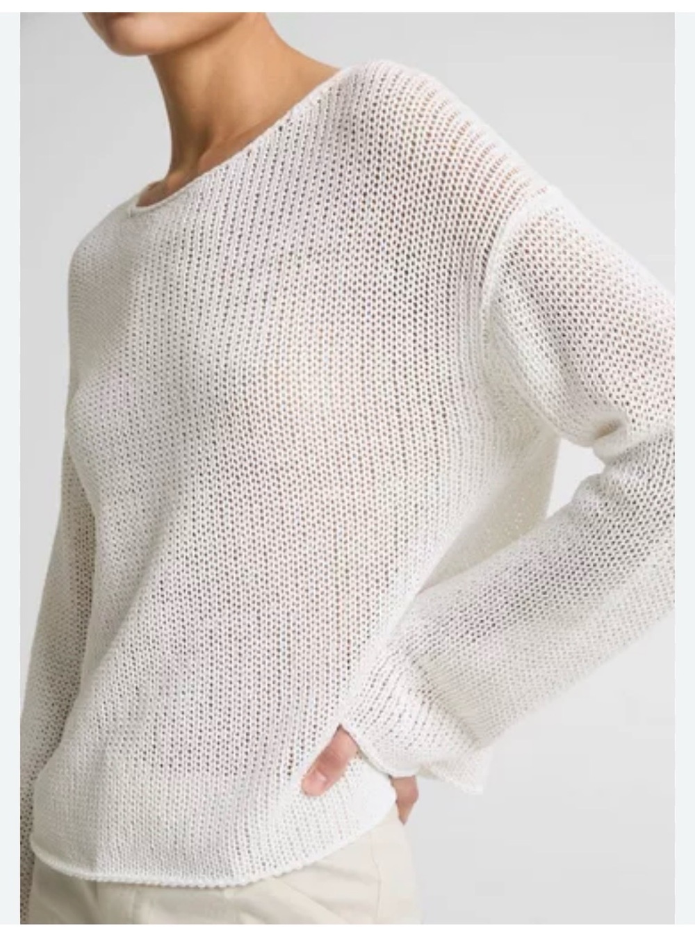 Vince Italian Coated Cotton-Blend Sweater  
Color: Optic White